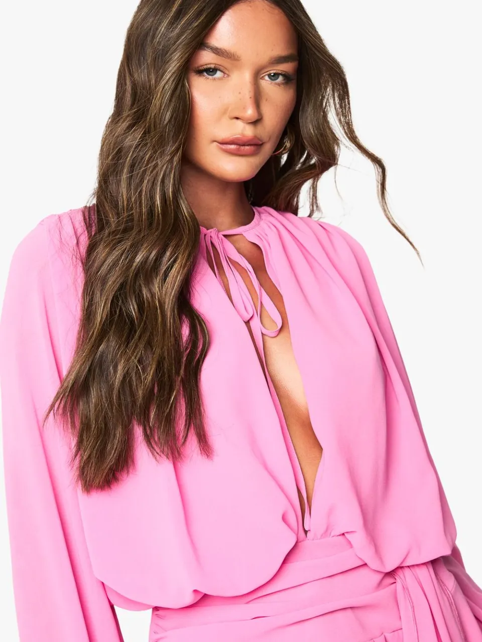 boohoo Dames Chiffon gerafelde gedrapeerde smock jurk roze, foto 3