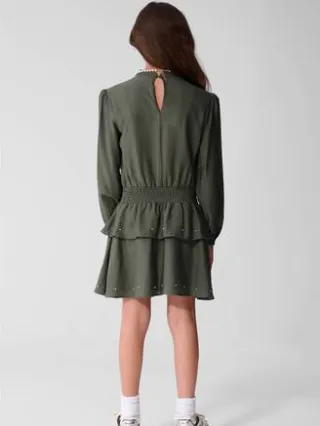 Shoeby midi jurk met smockwerk donkergroen, foto 5