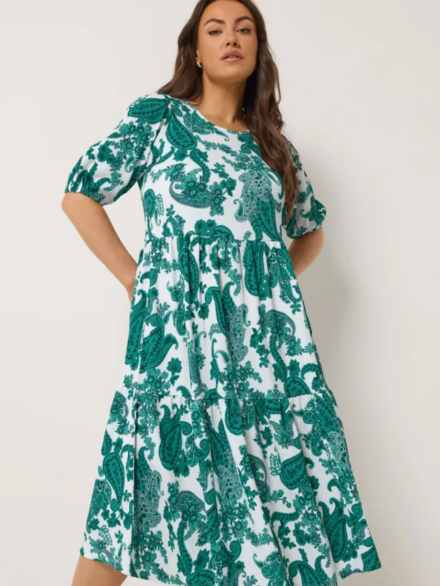 Yours Groene Gelaagde Midijurk Met Paisleyprint Green