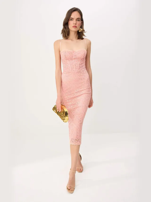 Trendyol TRENDYOLMİLLA Dames Roze Effen Midi Mouwloos Stijlvol/Avond Bodycon Jurken
