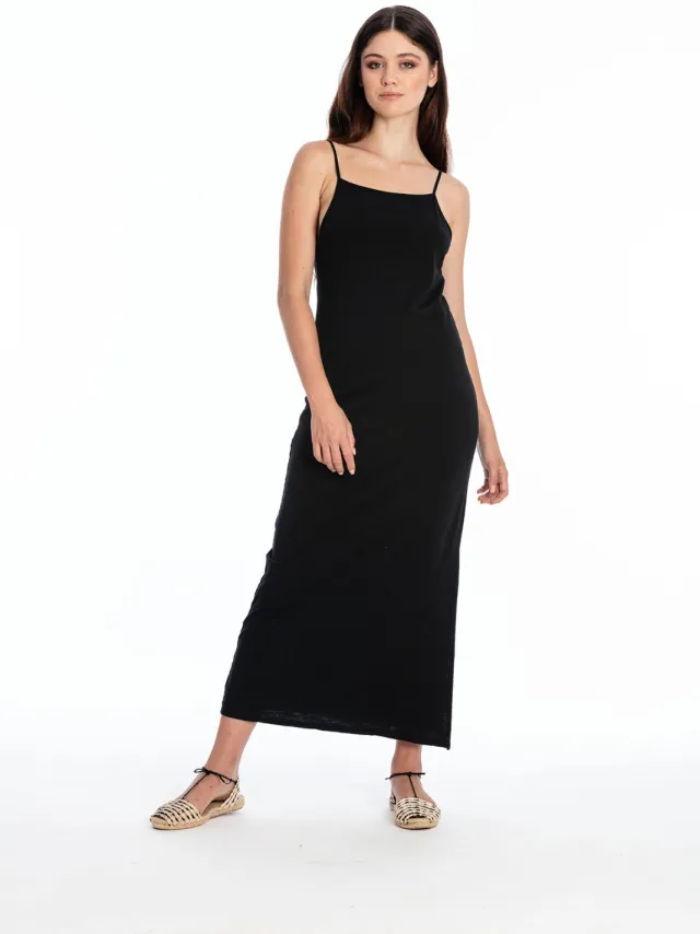 RAVENS VIEW IBIZA dames vegan Midi Jurk Farah Zwart