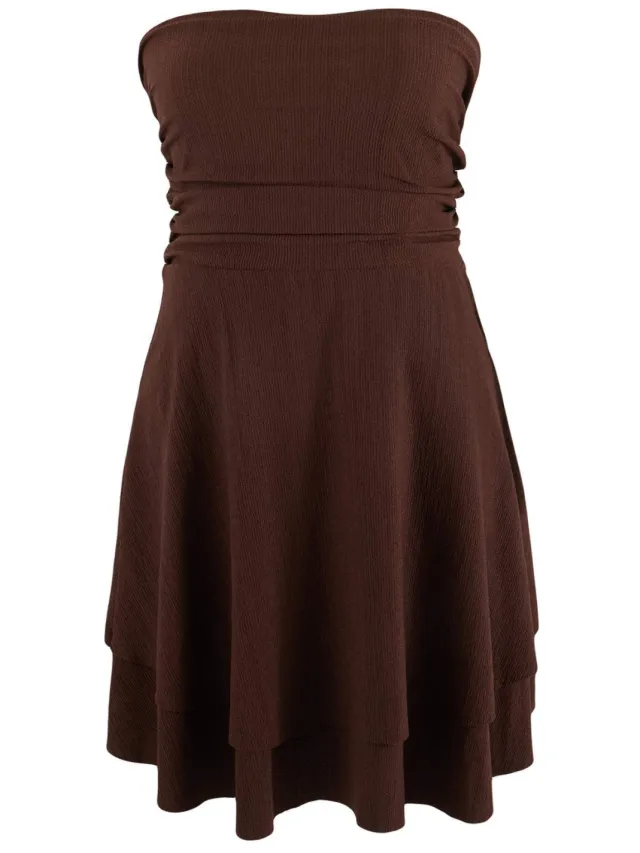 Trendyol Curve Dames Bruin Effen Kort / Mini Mouwloos Casual Skater Grote maten Jurk