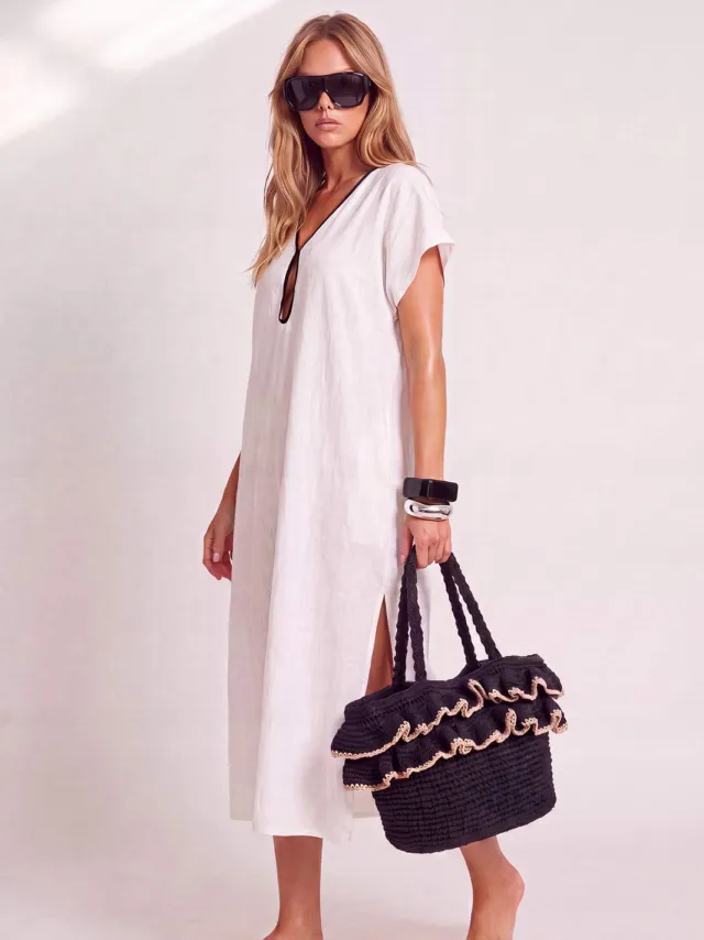 Trendyol TRENDYOLMİLLA Dames Ecru Effen Midi Strandkleding Oversized Strandjurken