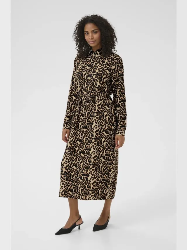 Damesjurk KAFFE Hannah naturel leopard print