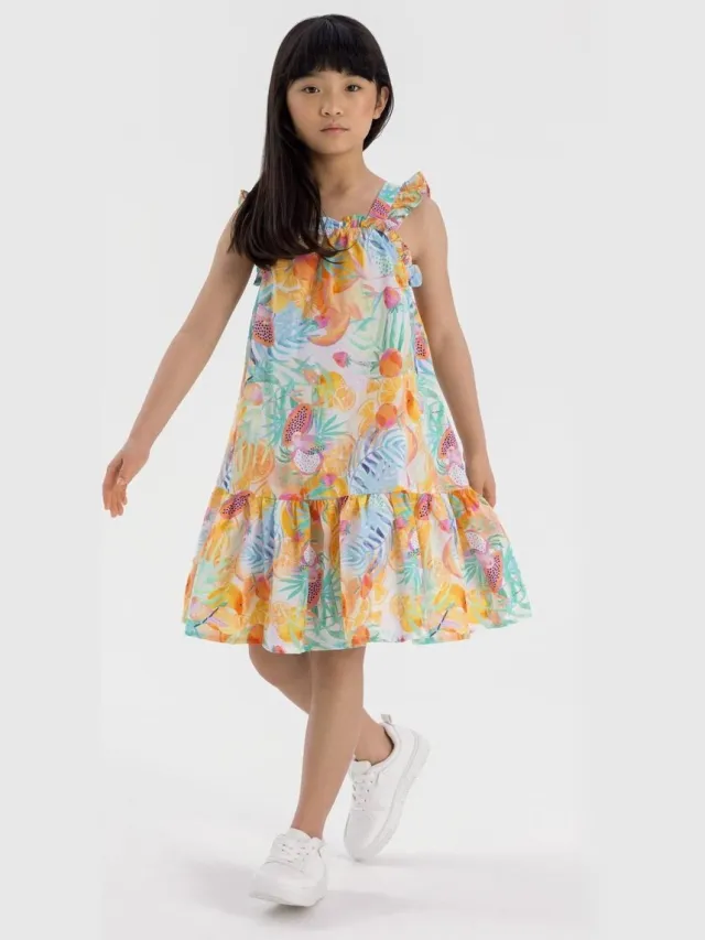 Minoti jurk meisjes tropical print gelaagd - kniehoogte Meerkleurig