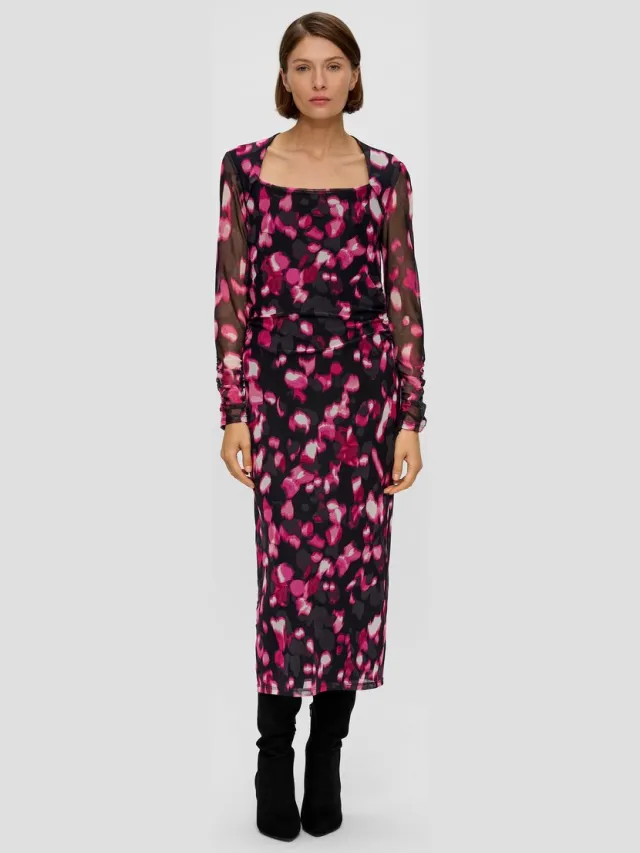 S.Oliver female - Jurk van mesh met rimpels zwart