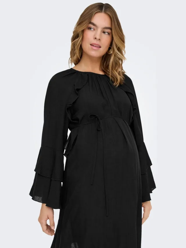 Only OLMPARLI L/S O-NECK FRILL ABK DRESS WVN - Dames - Mini jurken Black