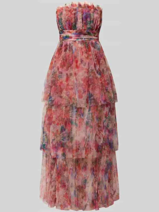 Lace & Beads maxi-jurk in off-shoulder-look met tailleband kersenrood, foto 2