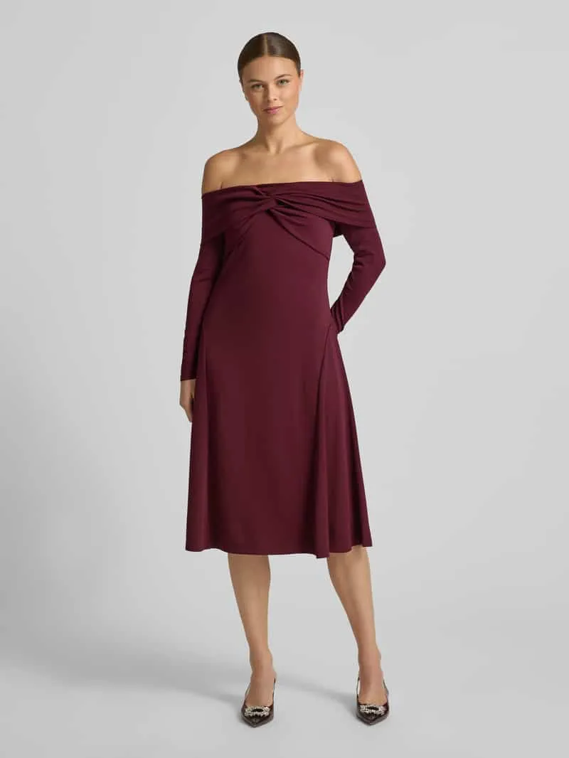 Lauren Ralph Lauren Nauwsluitende businessjurk met carmenhals model 'PONCIO' Donkerrood