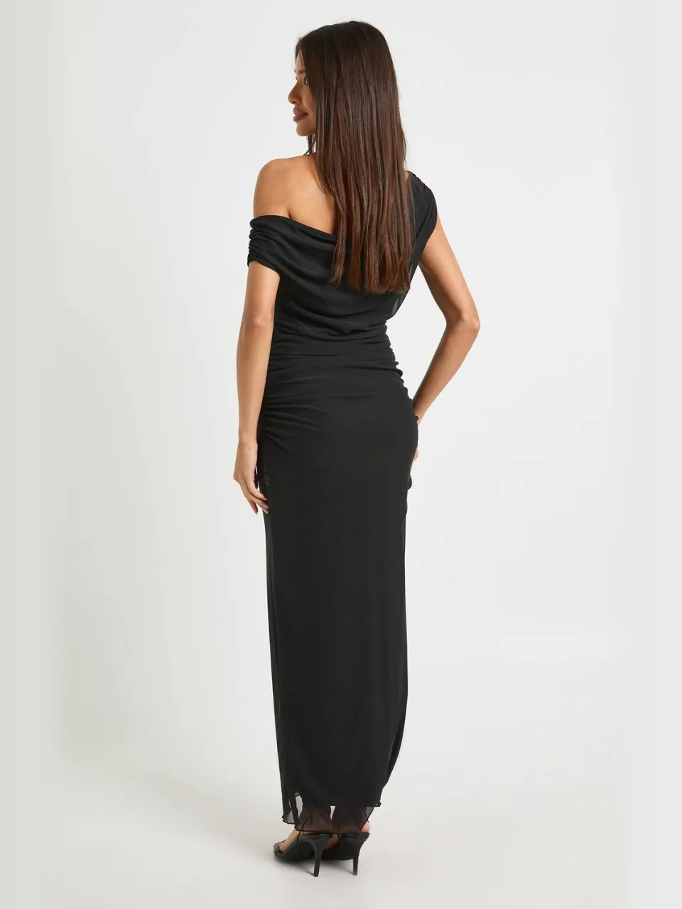 boohoo Dames Off-shoulder mesh maxi jurk zwart, foto 2