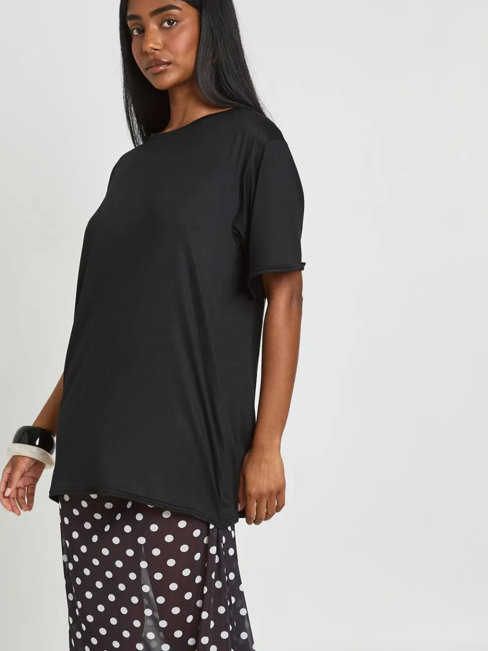 boohoo Dames T-shirt Jurk Met Polkadot Mesh Zoom zwart, foto 3