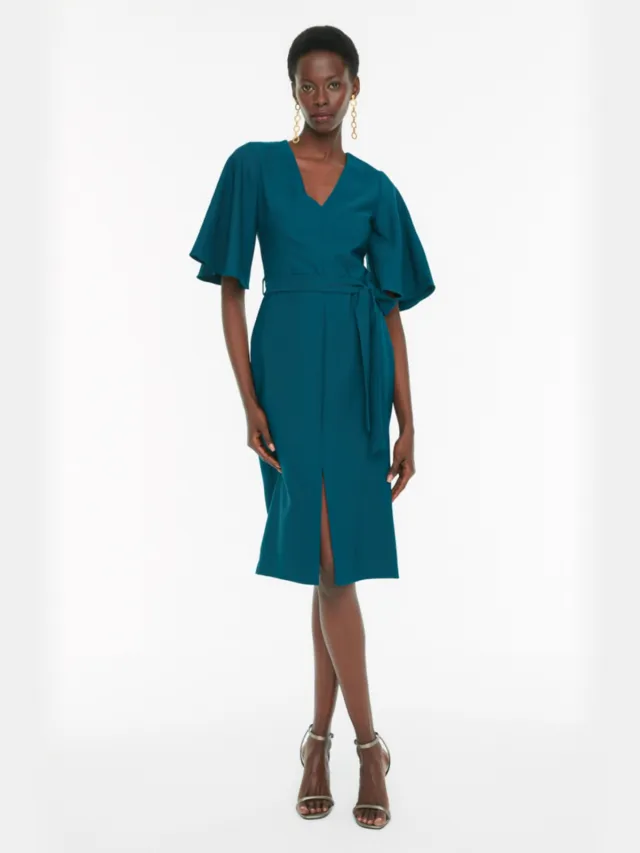 Trendyol TRENDYOLMİLLA Dames Groen Effen Midi Kort Zakelijk Bodycon Jurken