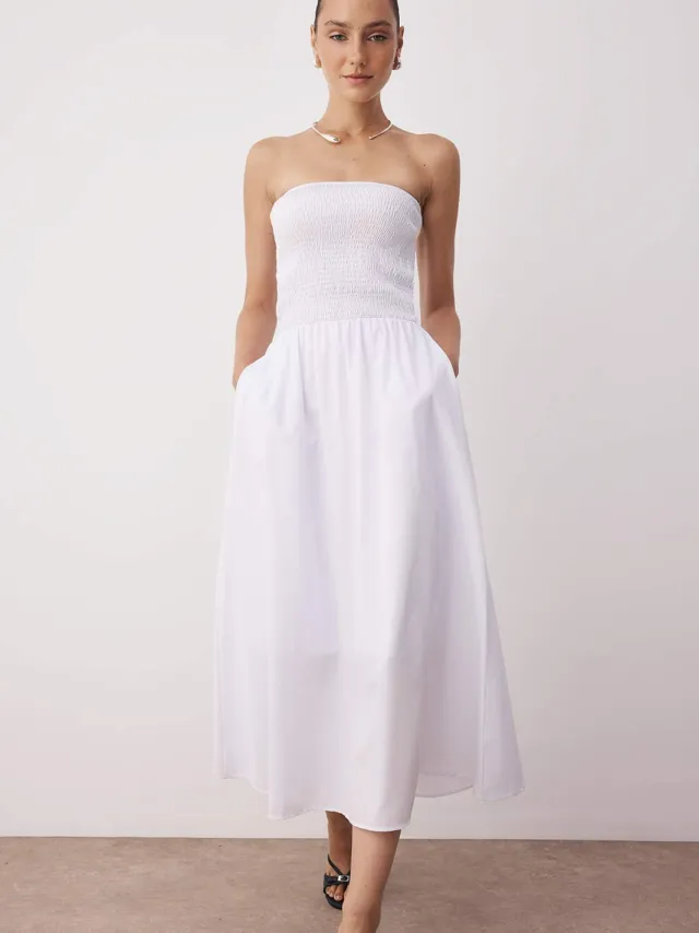 Trendyol TRENDYOLMİLLA Dames Wit Effen Maxi Mouwloos Casual Skater Jurken
