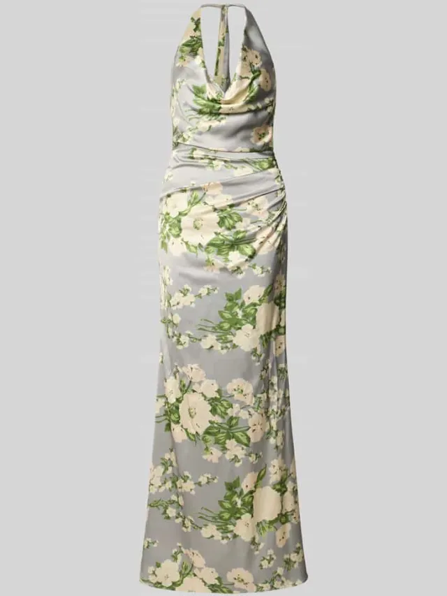 Mascara Avondjurk met all-over bloemenmotief Rietgroen