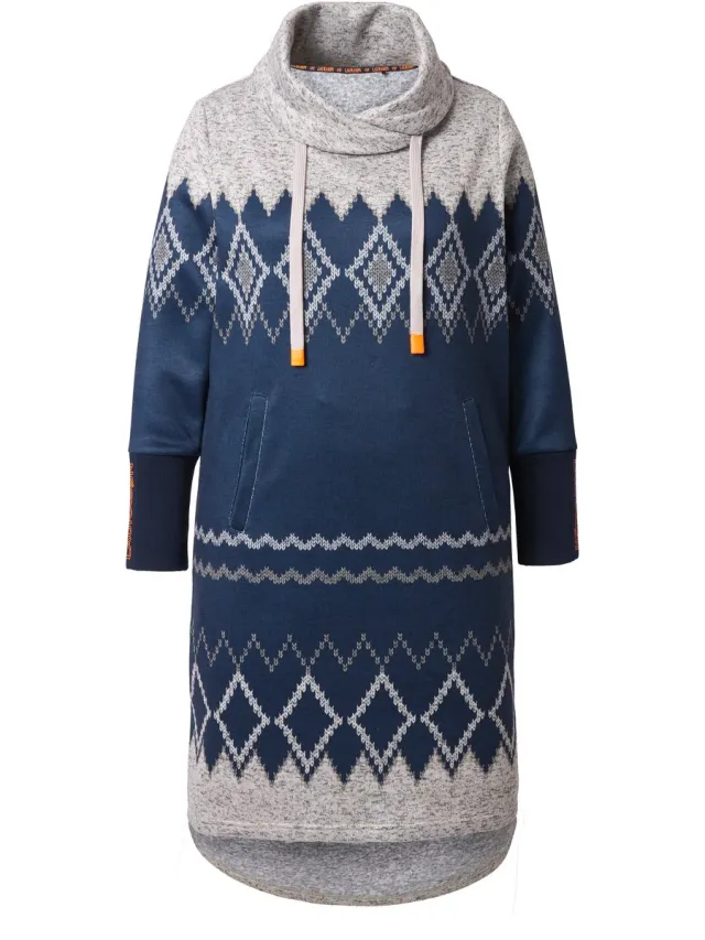 Laurasøn Dames - Noorse jurk capuchon lange mouw - Navyblauw - Maat 44+