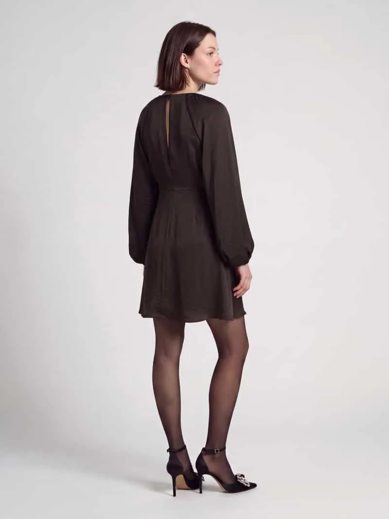 Vero Moda A-lijn vrijetijdsjurk met ronde hals model 'VMMIRO' chocoladebruin gemêleerd, foto 3