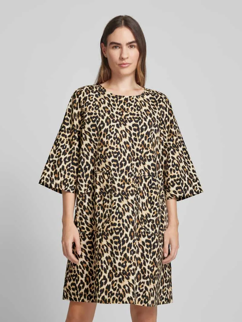 Lollys Laundry Knielange jurk met ronde hals, model 'Carla' Middenbruin