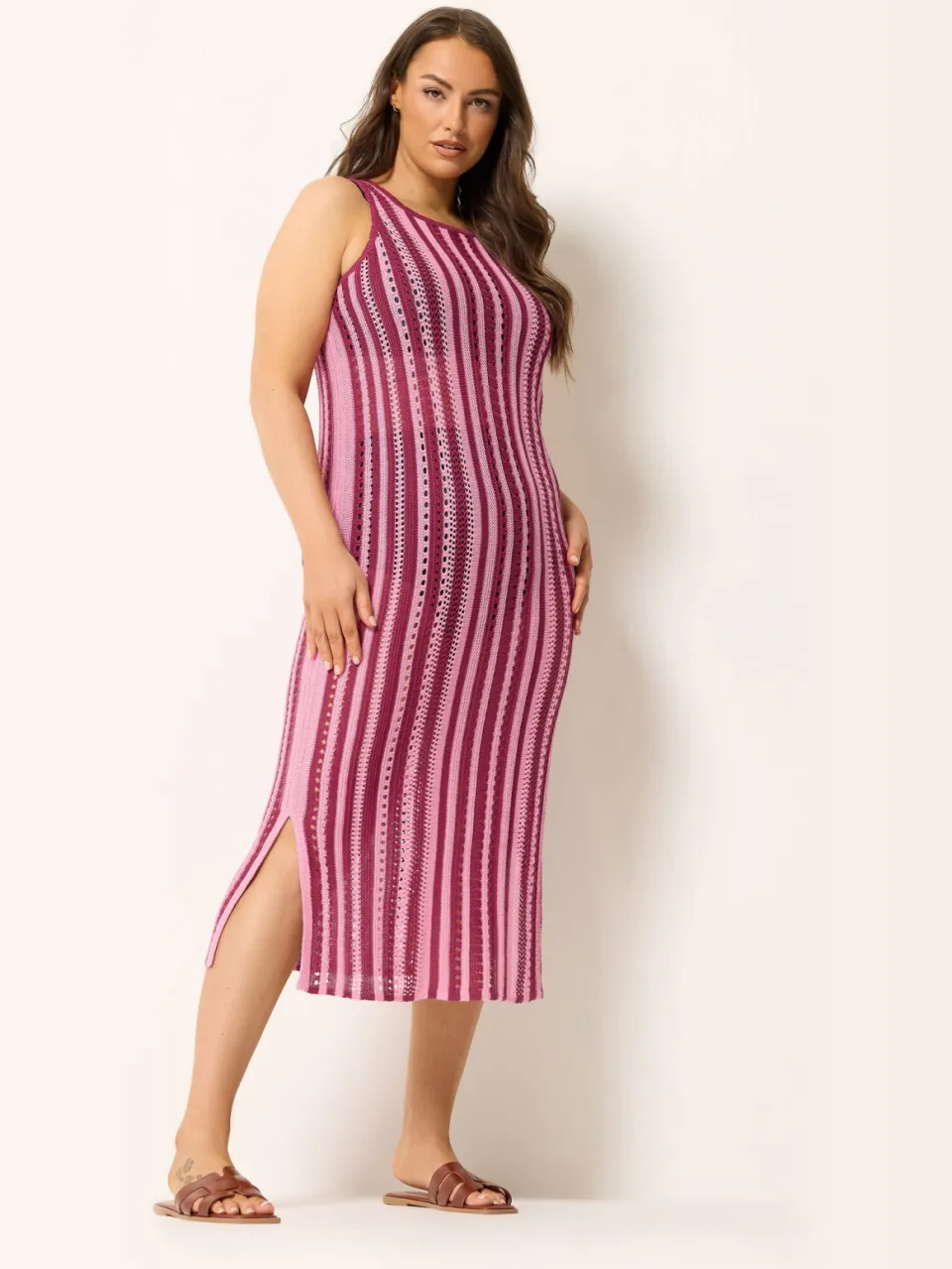 Yours Gebreide Maxijurk Met Roze Strepen-44 Pink