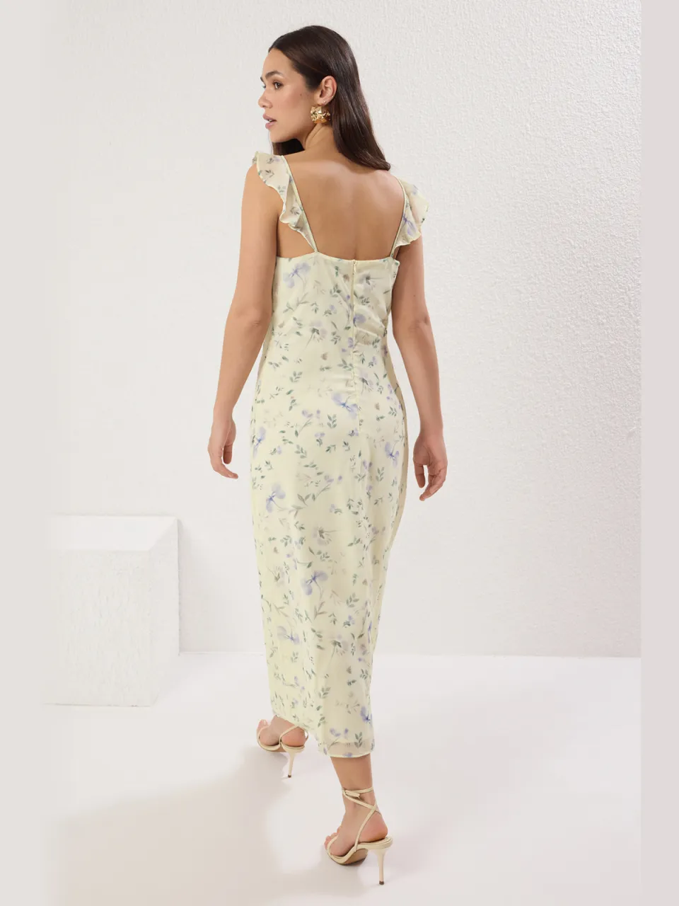 Trendyol TRENDYOLMİLLA Dames Geel Bloemen Midi Mouwloos Avond / Dagelijks A-lijn Jurken, foto 2
