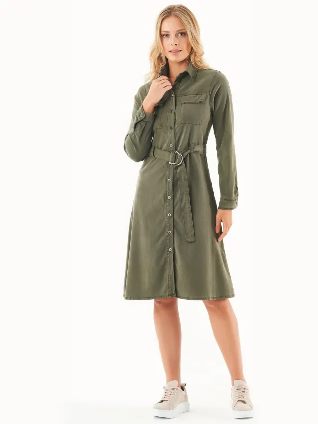 ORGANICATION dames vegan Blousejurk Katoenmix Olijfgroen