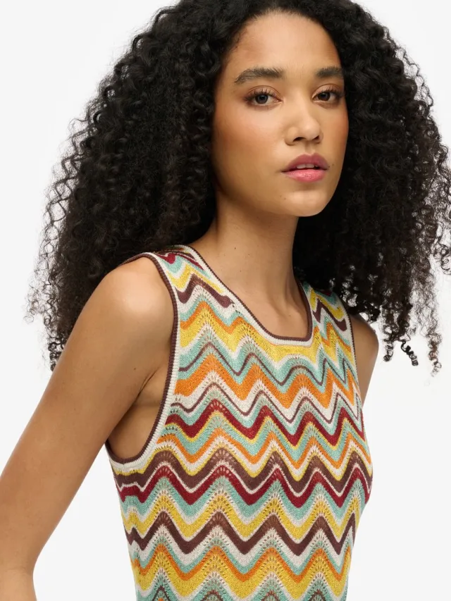 Superdry Gebreide midi-jurk met zigzagmotief - Dames - Jurken mint zigzag stripe