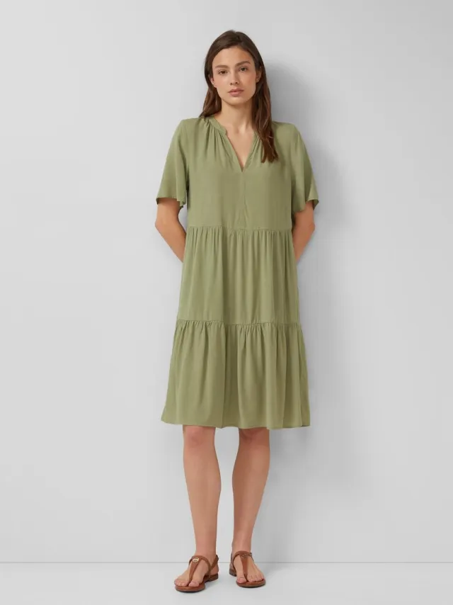 S.Oliver female - Korte viscose jurk met plooien olijfgroen