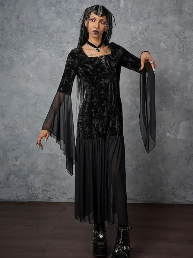 Banned Velarium Nocturne Velvet Dress Dames Maxi-jurk - zwart