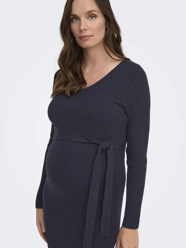 Only gebreide zwangerschaps midi jurk donkerblauw