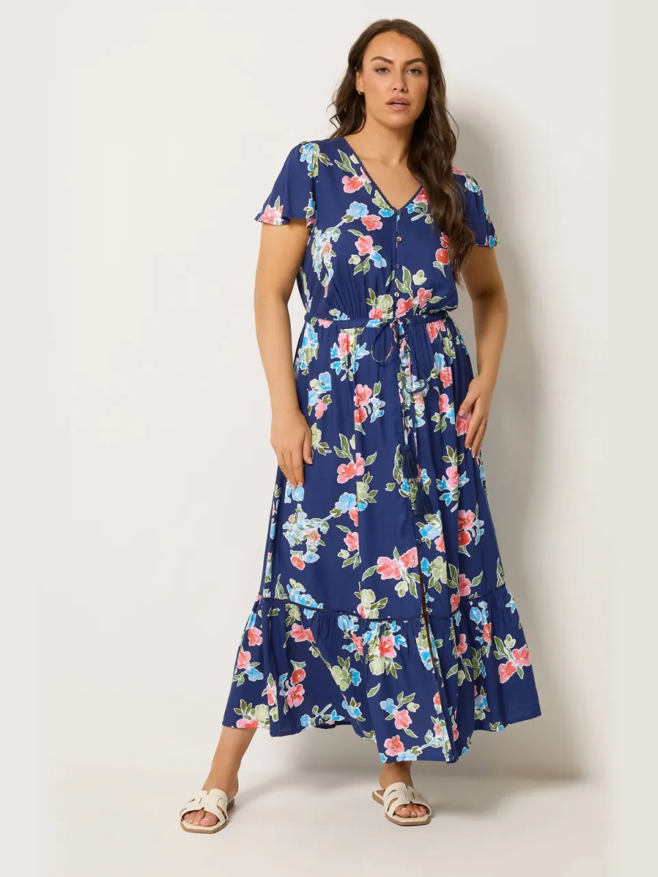 Yours Blauwe Jurk Met Bloemenprint En Mouwen, foto 2