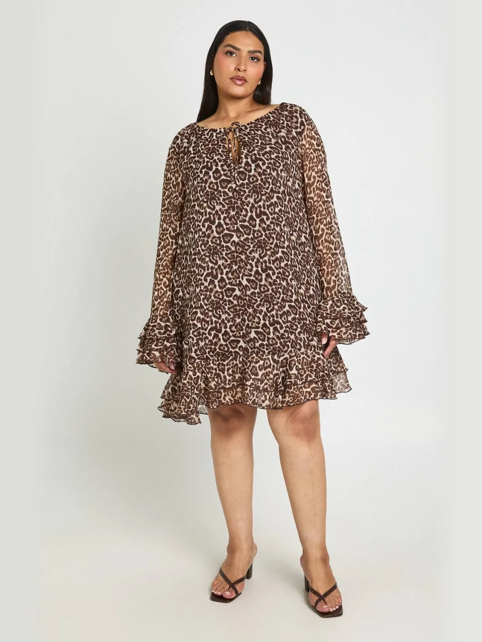 boohoo Dames Plus Luipaard Stippen Chiffon Smock Jurk Luipaardprint