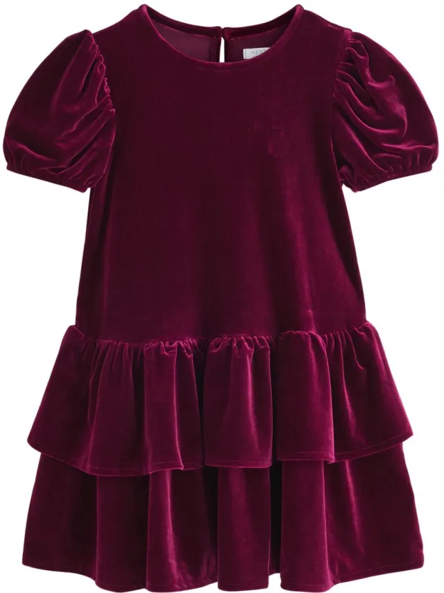Next Meisjes - Fluwelen feestjurk met korte mouwen - Rood Burgundy Red