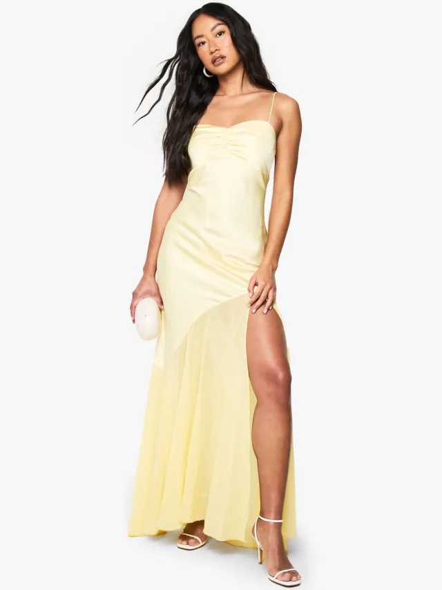 boohoo Dames Satijn en chiffon mix maxi-jurk Citroen
