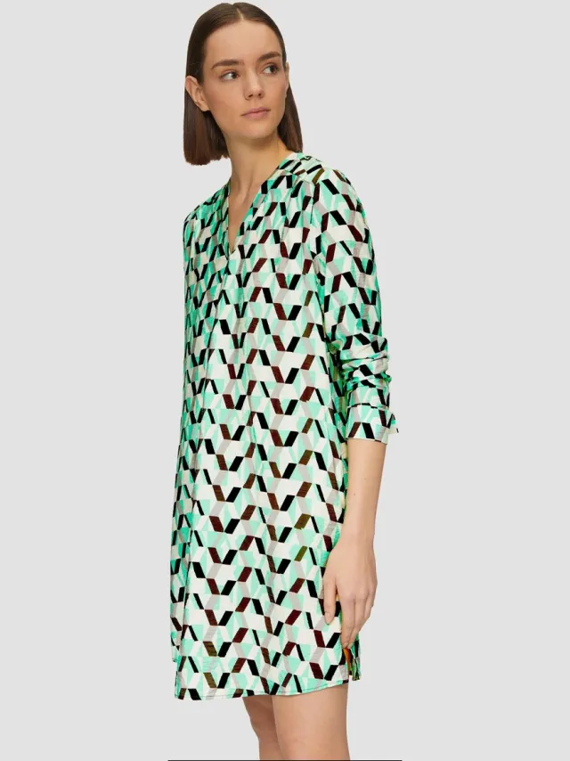 S.Oliver female - Jurk met plooidetails en motief lichtgroen