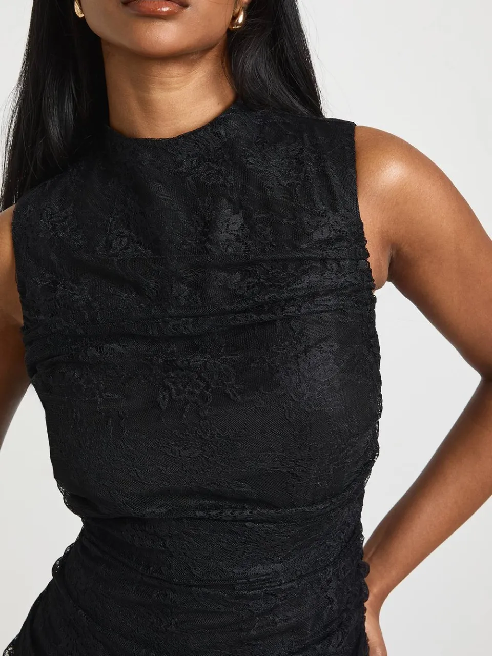 boohoo Dames Midaxi Jurk Met Kanten Drape Detail zwart, foto 3