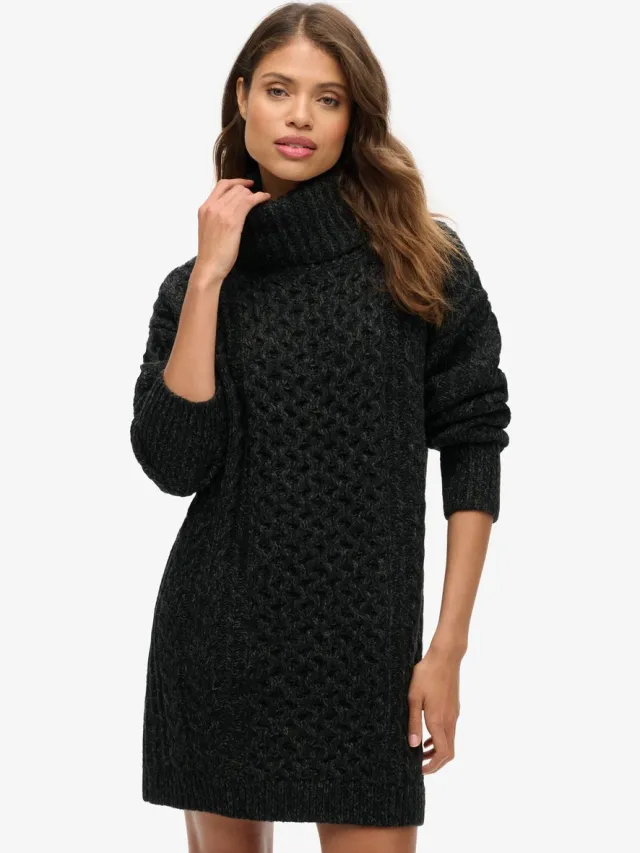 Superdry Kabeltrui-jurk met rolkraag - Dames - Jurken black twist