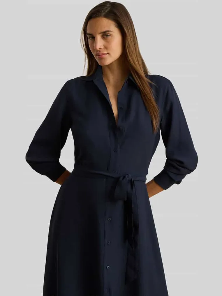 Lauren Ralph Lauren overhemdjurk met tailleriem marineblauw, foto 4