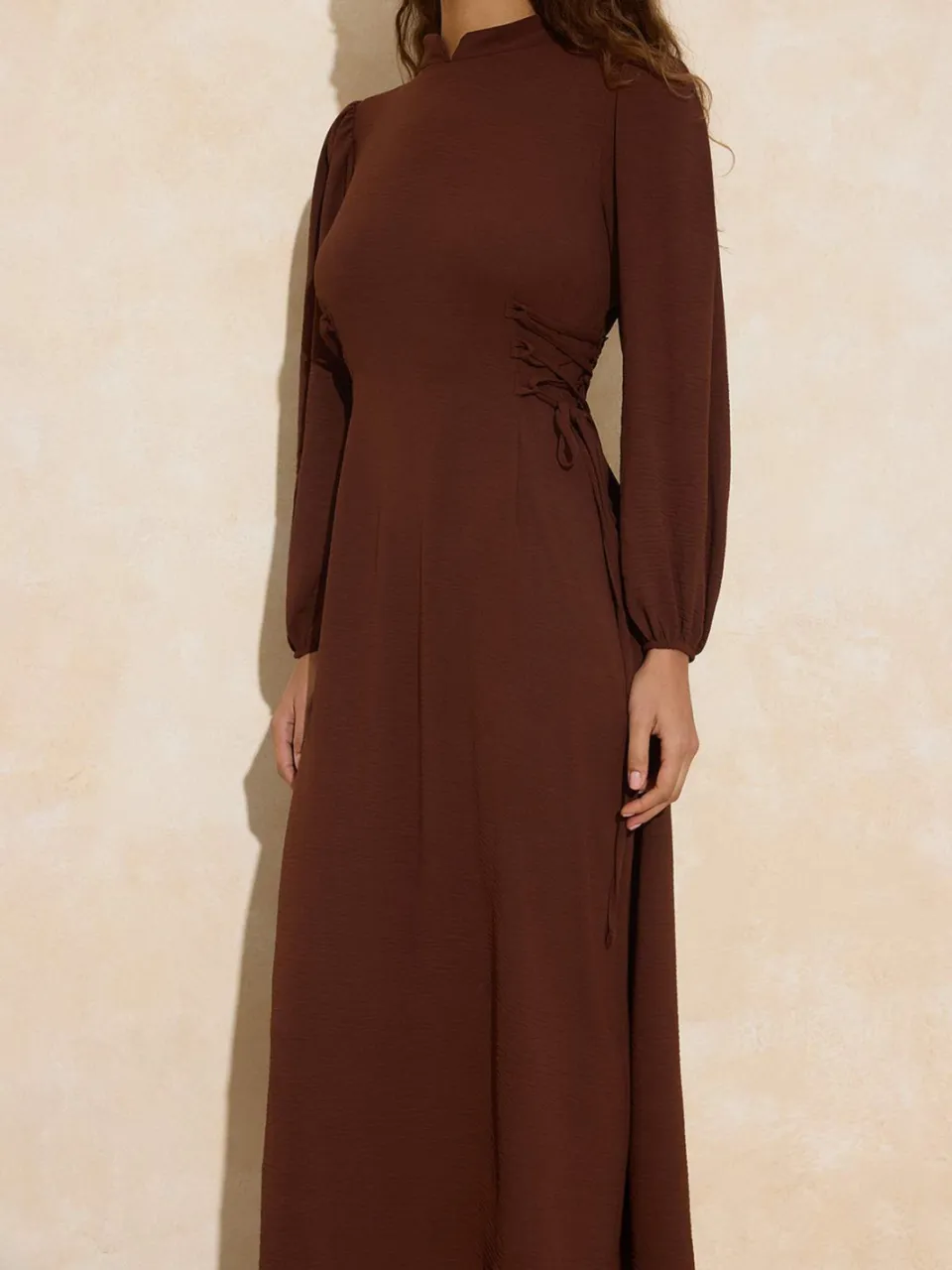 Trendyol Modest Dames Bruin Effen Maxi Lang Casual A-lijn Modest Jurken, foto 2