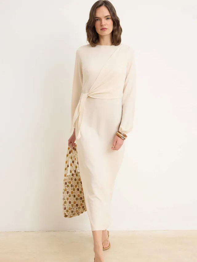 Trendyol Modest Dames Ecru Effen Maxi Lang Casual Double-breasted Modest Jurken