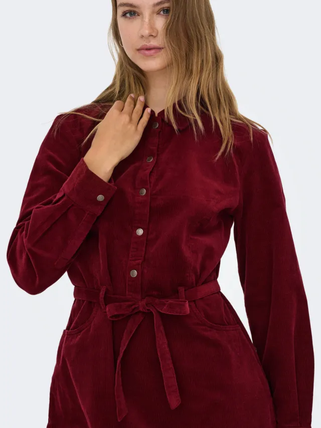 Only corduroy blousejurk donkerrood