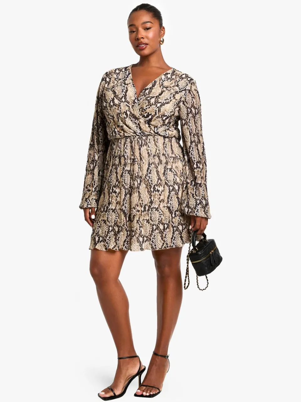 boohoo Dames Plus snake Print Plisse Skaterjurk grijs, foto 3