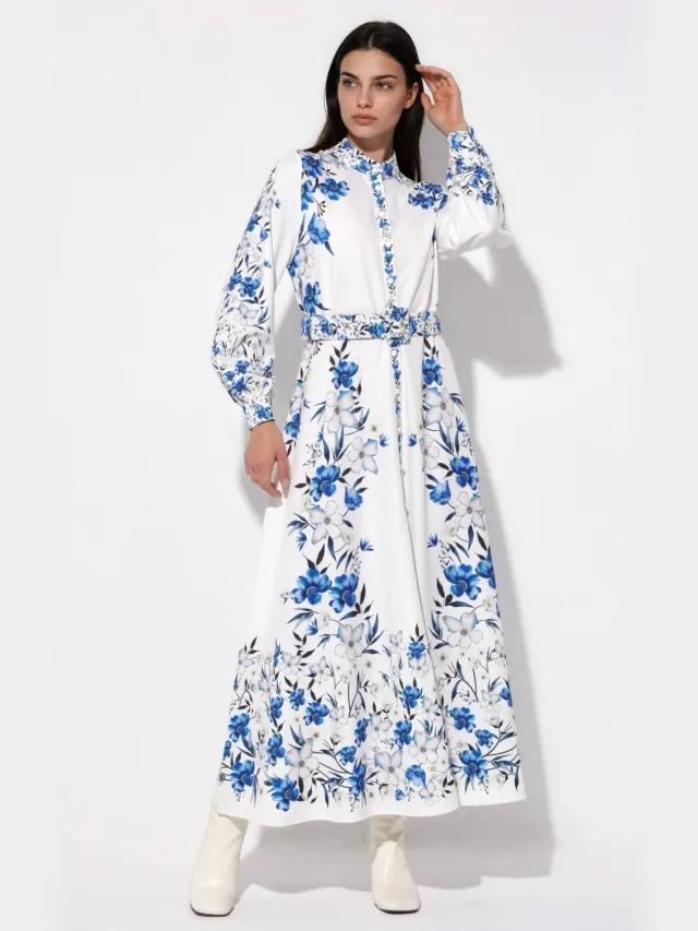 MSN Collection Bloemrijke Maxi Hemdress met Ceintuur Veelkleurig