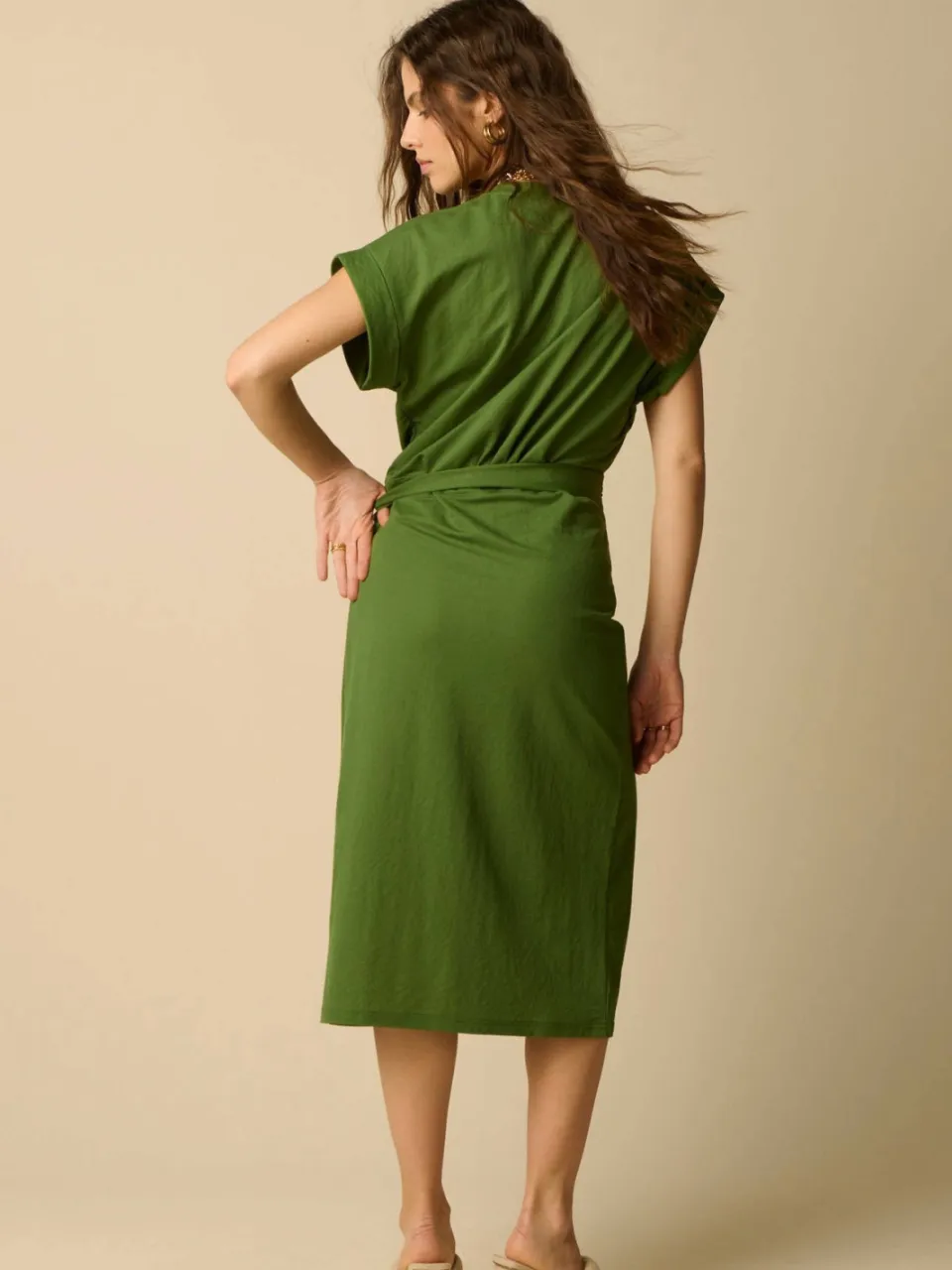 Sissy-Boy midi jurk met knoopdetail - donkergroen, foto 4