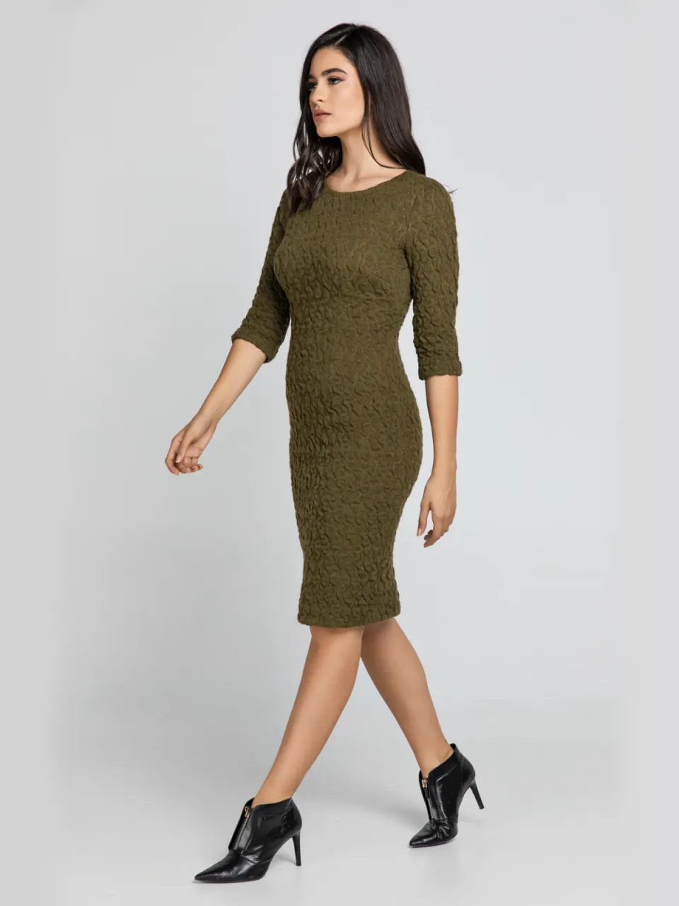Conquista Kaki jacquard jurk van Conquista Fashion