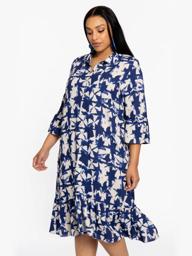 Yoek TESSA jurk met ruches blauw, foto 2
