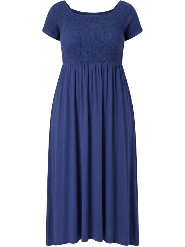 Angel of Style Dames - Maxi-jurk A-lijn jersey gerimpelde borst - Donkerblauw
