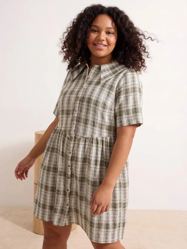 Trendyol Curve Dames Meerkleurig Geruit Kort / Mini Kort Casual Skater Grote maten Jurk Veelkleurig