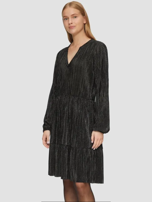 S.Oliver female - Jurk van geplooide jersey met glittereffect zwart