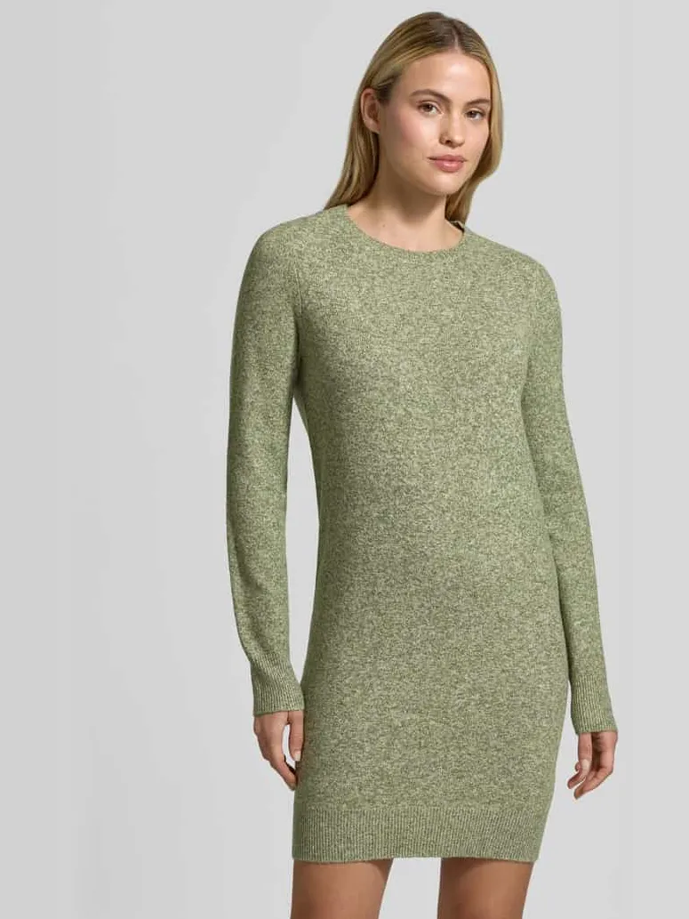 Vero Moda Getailleerde tricotjurk met ronde hals model 'DOFFY' Groen gemêleerd