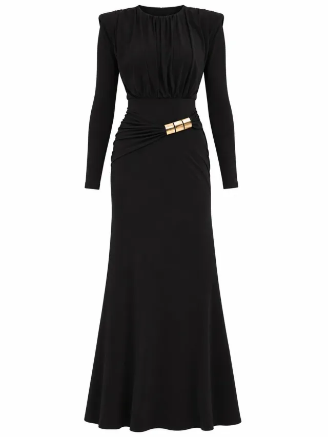 TOUCHÉ PRIVÉ Maxi jurk met gouden accessoires - Zwart - Dames