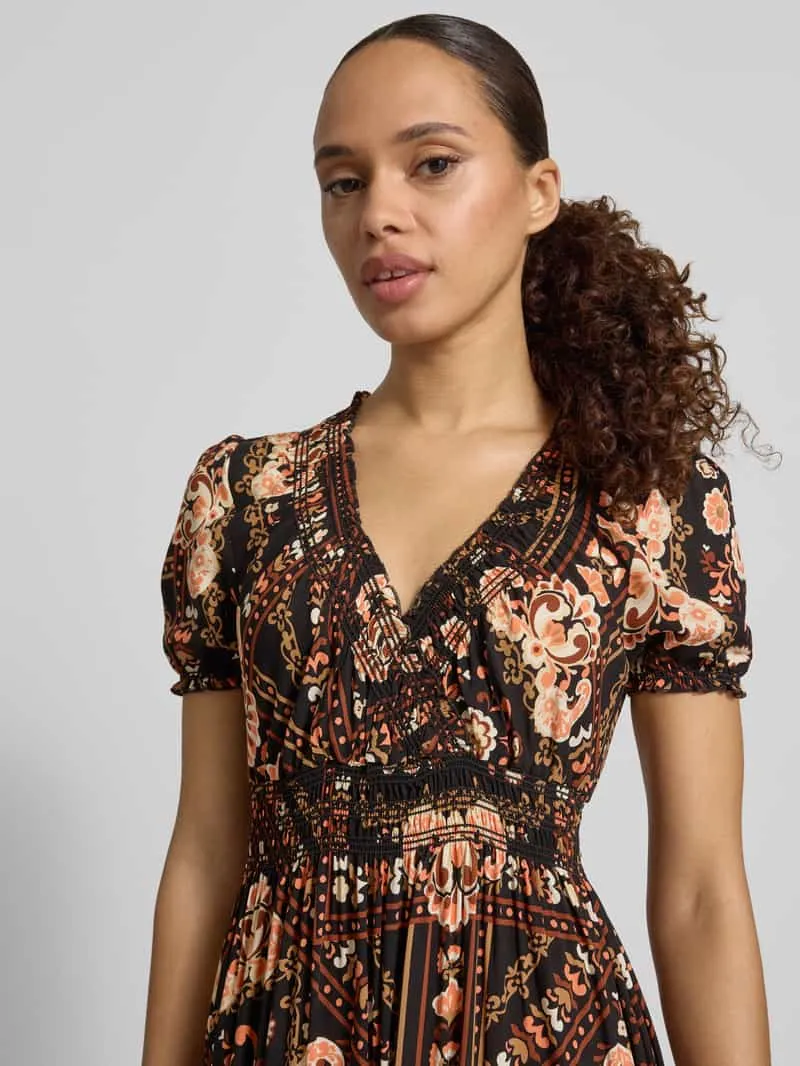 Apricot maxi-jurk van viscose met V-hals zwart, foto 4